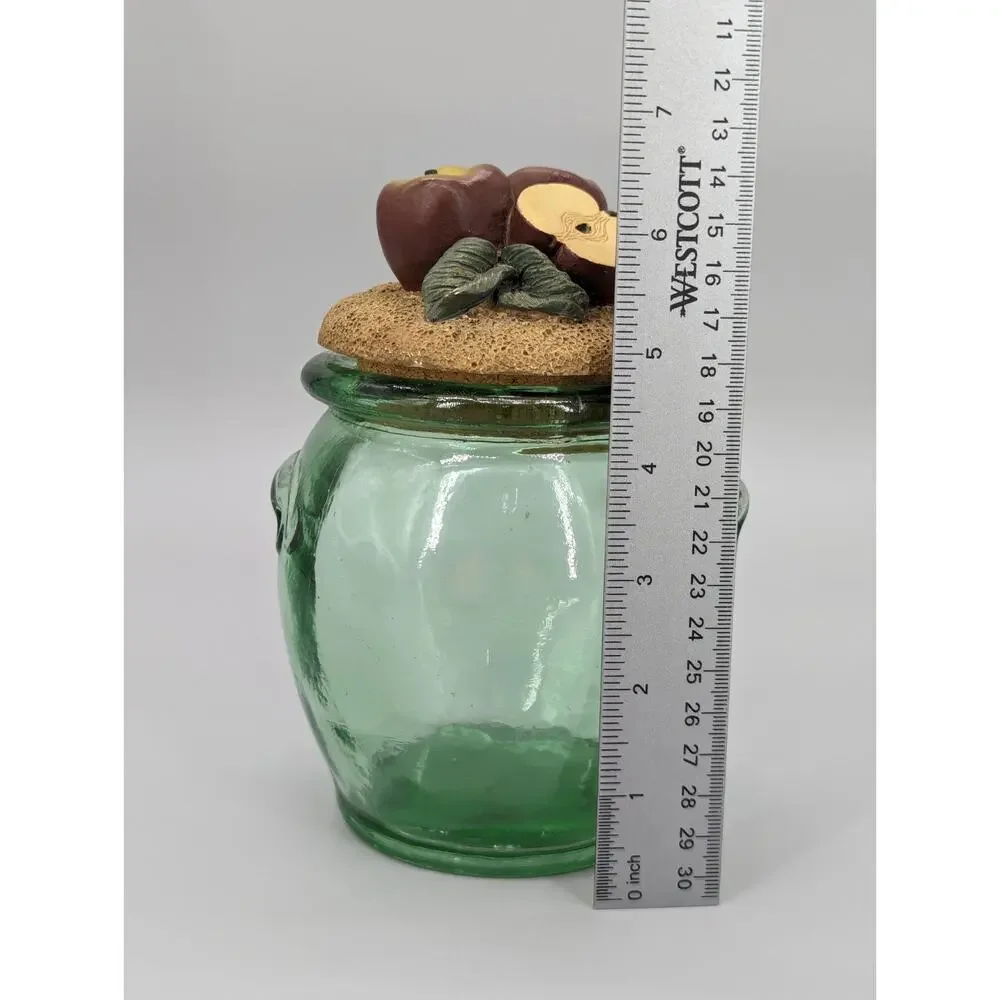Green Embossed Kitchen Glass Storage Jar With Decorative Apples Cork Lid 7